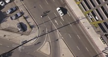 4k Drone Aerial Downtown Los Angeles With Traffic, Bikes, Skyline, City Hall, Police Building