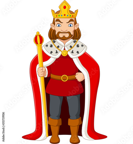 Cuadros en Lienzo Cartoon king holding a golden scepter