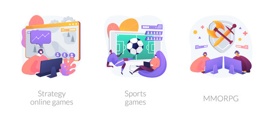 Fototapete - Internet and video gamers streaming. Cybersport tournament. Modern entertainment and pastime. Strategy online games, sports games, MMORPG metaphors. Vector isolated concept metaphor illustrations.