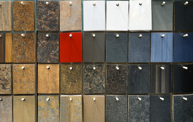 Wall Mural - hanging granite color and pattern samples in the store