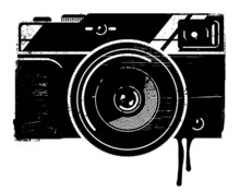 A Vintage Camera Illustrated In A Stencil, Graffiti Style