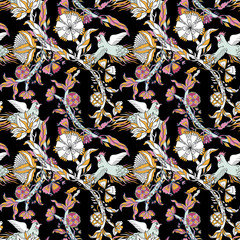 Abstract nature flower seamless pattern. Ethnic ornament, floral print, textile fabric, botanical.