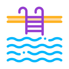 Wall Mural - Water Swimming Pool Vector Sign Thin Line Icon. Swimming Pool With Waves, Hotel Performance Of Service Equipment Linear Pictogram. Business Hostel Items Contour Illustration