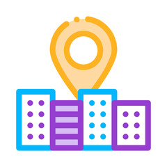 Poster - Gps Locaton Mark And Building Vector Sign Icon Thin Line. Location Mark, Hotel Performance Of Service Equipment Linear Pictogram. Business Hostel Items Contour Illustration