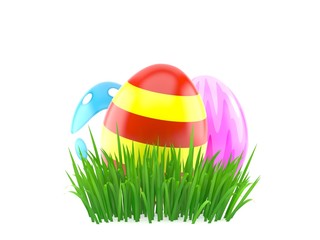 Wall Mural - Easter eggs on grass