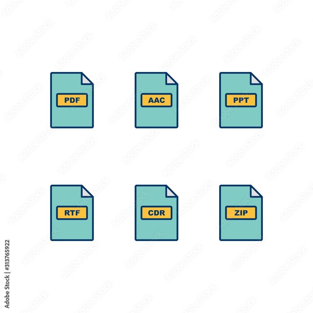 6 file formats Icons Sheet Isolated On White Background... Stock ...