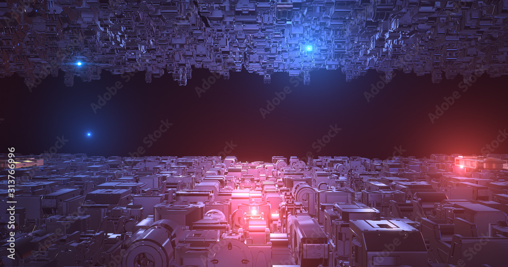Complex Spaceship Fleet Slowly Flying In Outer Space - Futuristic ...