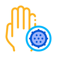 Poster - Bacteria Germ And Hand Vector Sign Thin Line Icon. Infection Micro Organism On Dirty Hand Linear Pictogram. Microbe Type Virus Biology Microorganism Contour Illustration
