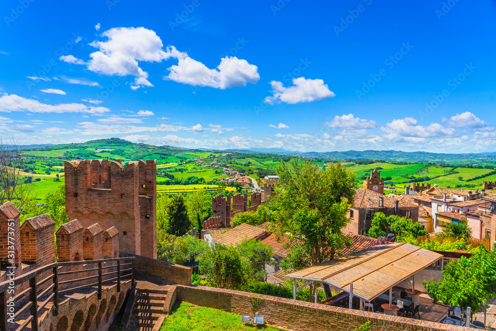 Gradara medieval village view from castle, Pesaro and Urbino, Marche region, Italy - obrazy, fototapety, plakaty 