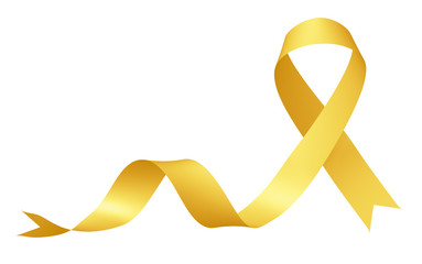 Yellow ribbon International Childhood Cancer Awareness Day symbol isolated on white background.