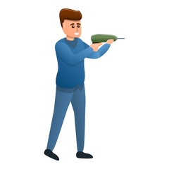 Poster - Man with drill works icon. Cartoon of man with drill works vector icon for web design isolated on white background