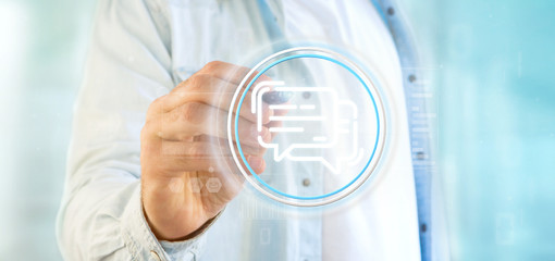 Poster - Businessman holding a message icon