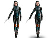 Girl in sci-fi suit with sword walking