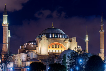 Wall Mural - Night Time over Hagia Sophia or Hagia Sophia Church of the Holy Wisdom in Istanbul, Turkey	