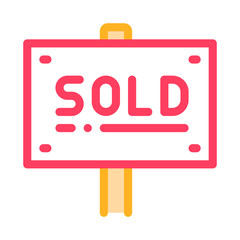 Sticker - Tablet For Real Estate Sold Vector Thin Line Icon. Announcement Tablet Sold Housing Market Equipment Element Linear Pictogram. Rent Or Buy Apartment, Building, Garage Contour Illustration