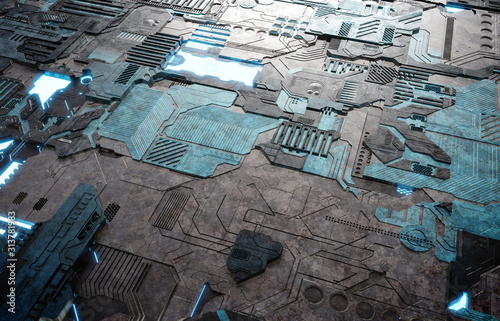 Futuristic blue tech panel background with lots of details