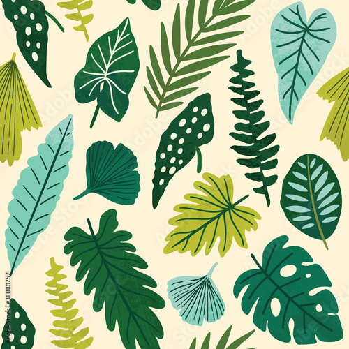 Fotografia Tropical seamless leaves pattern. Vector illustration