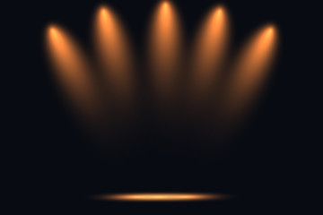 Wall Mural - studio dark room of orange stage with spot lighting in black background.