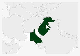 Wall Mural - Pakistan map highlighted in Pakistan flag colors