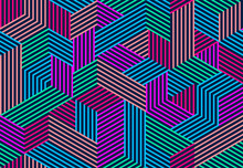 Seamless Isometric Lines Geometric Pattern, 3D Cubes Vector Tiling Background, Architecture And Construction, Wallpaper Design.