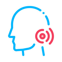 Poster - Pin Nape Pain Man Silhouette Headache Vector Icon Thin Line. Tension And Cluster Headache, Migraine And Stress Symptom Illustration