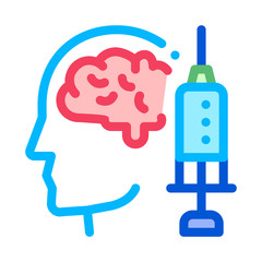 Poster - Brain Syringe Injection Vaccine Headache Vector Icon Thin Line. Tension And Cluster Headache, Migraine And Stress Symptom Illustration