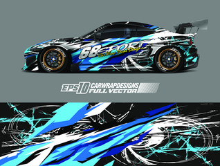 Racing car wrap design vector. Graphic abstract stripe racing background kit designs for wrap vehicle, race car, rally, adventure and livery. Full vector eps 10