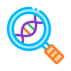 Poster - Magnifier Glass Molecule Lab Biomaterial Vector Icon Thin Line. Biology And Science Flasks, Bioengineering, Dna And Medicine Biomaterial Concept Linear Pictogram. Contour Illustration