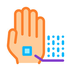 Poster - Information Chip On Hand Biomaterial Vector Icon Thin Line. Biology And Science Flasks, Bioengineering, Dna And Medicine Vaccine Biomaterial Concept Linear Pictogram. Contour Illustration