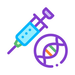 Sticker - Syringe Injection Vaccine Biomaterial Vector Icon Thin Line. Biology And Science Flasks, Bioengineering, Dna And Medicine Biomaterial Concept Linear Pictogram. Contour Illustration