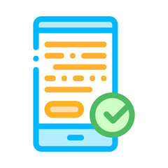 Poster - Smartphone Display And Approved Mark Vector Icon Thin Line. Approved Sign On Document File, Protection Shield And Opened Carton Box Concept Linear Pictogram. Contour Illustration