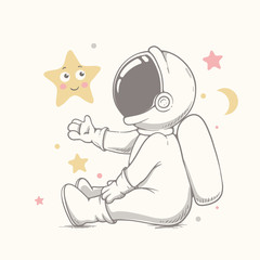 Wall Mural - baby astronaut plays with stars