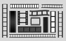 Different Film Strip Collection. Old Retro Cinema Strips. Photo Frame. Cinema Strip Templates. Negative And Strip, Media Filmstrip. Film Roll Vector, Film 35mm, Slide Film Frame Set