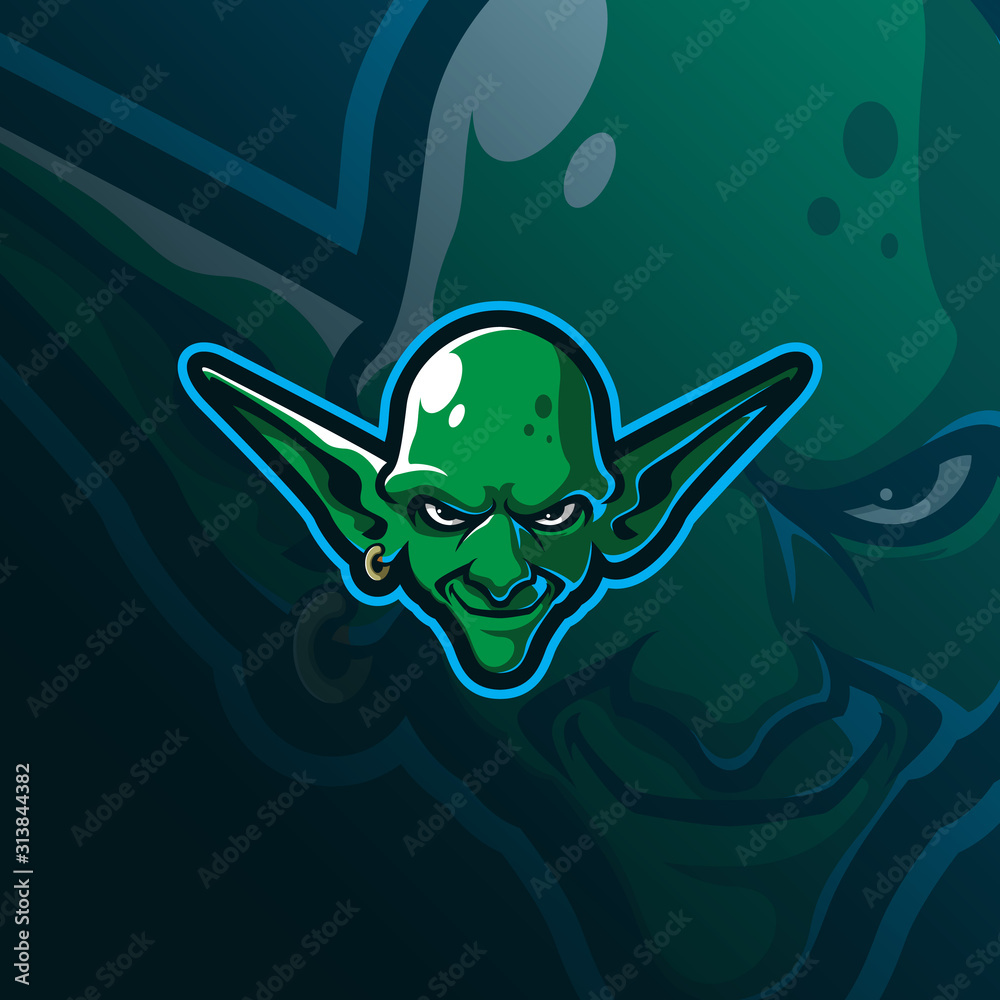 goblin mascot logo design vector with modern illustration concept style for badge, emblem and tshirt printing. goblin head illustration for sport team. - obrazy, fototapety, plakaty 