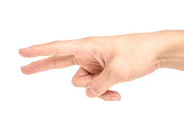 Hand show finger number two isolated on white background with clipping path.