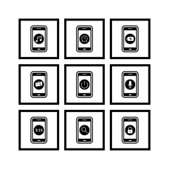 Wall Mural - Set of 9 mobile apps Icons on White Background Vector Isolated Elements...