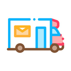 Sticker - Mail Truck Postal Transportation Company Icon Vector Thin Line. Contour Illustration