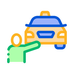 Poster - Human Hitch-Hiking Online Taxi Icon Vector Thin Line. Contour Illustration