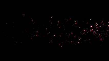 Poster - 4K Flight of pink bokeh particles. Magical shimmering light. Valentines day red intro template. Isolated on black background