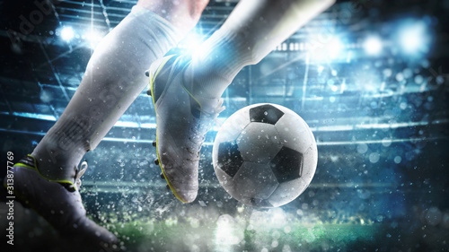Football Scene At Night Match With Close Up Of A Soccer Player Running To Kick The Ball At The Stadium Stock Photo Adobe Stock Football Scene At Night Match With Close Up Of A Soccer Player Running To Kick The Ball At The Stadium Stock Photo Adobe Stock