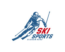 Silhouette Ski Logo Design Vector, Winter Sports, Snowboarder, Skier Player.