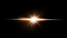 Lens Flare. Light Over Black Background. Easy To Add Overlay Or Screen Filter Over Photos. Abstract Sun Burst With Digital Lens Flare Background. Gleams Rounded And Hexagonal Shapes.