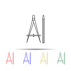 Poster - compasses and pencil multi color style icon. Simple thin line, outline vector of measure icons for ui and ux, website or mobile application