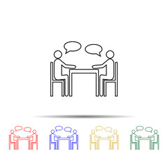 Poster - People sitting around the table talking line multi color style icon. Simple thin line, outline vector of team work icons for ui and ux, website or mobile application