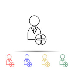 Poster - Employee plus line multi color style icon. Simple thin line, outline vector of team work icons for ui and ux, website or mobile application
