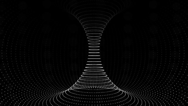 Tunnel or wormhole. Wireframe 3D surface tunnel grid. 3d rendering.