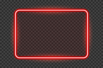 Wall Mural - Bright red rectangle neon frame for banner or sign isolated on a transparent background.