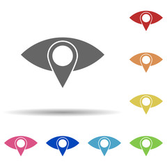 Poster - Eye, pin, tracking in multi color style icon. Simple glyph, flat vector of business icons for ui and ux, website or mobile application