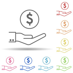 Poster - Hand, money, dollar in multi color style icon. Simple thin line, outline vector of business icons for ui and ux, website or mobile application
