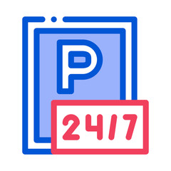 Poster - 24 Hour Parking Icon Vector. Outline 24 Hour Parking Sign. Isolated Contour Symbol Illustration